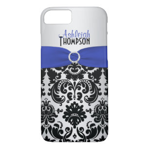 Blue, Black, Silver Damask iPhone 7 Case