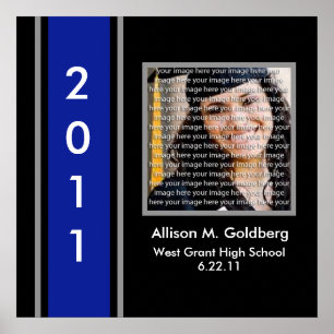 Blue, Black & Silver School Graduation Framed Art Poster