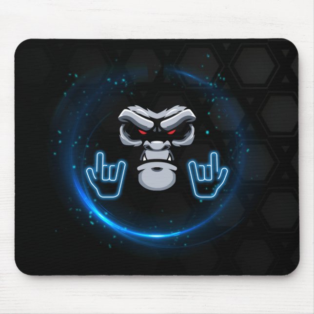 Blue & Black Simple Gorilla Face Mouse Mat (Front)