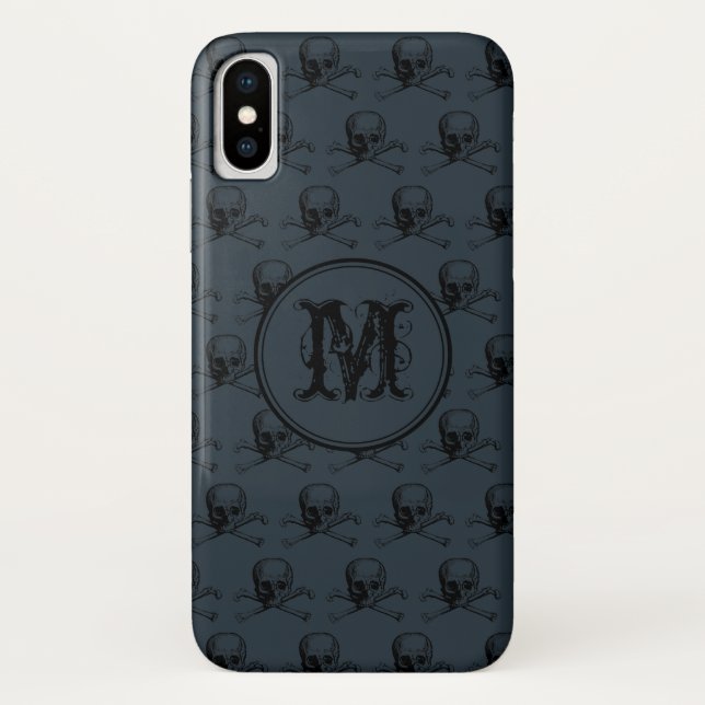 Blue Black Skull Halloween Personalised Monogram Case-Mate iPhone Case (Back)