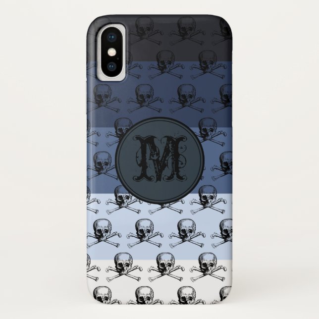 Blue Black Skull Halloween Personalised Monogram Case-Mate iPhone Case (Back)