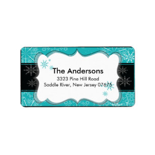 Blue Black Snowflake Winter Holiday Return Address Label