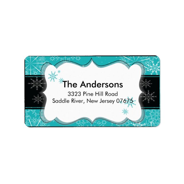 Blue Black Snowflake Winter Holiday Return Address Label (Front)