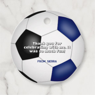 blue black soccer ball girls boys sports birthday favour tags