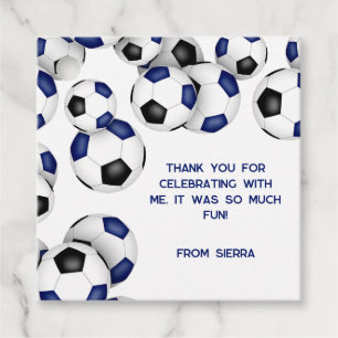 blue black soccer balls girls boys birthday party favour tags
