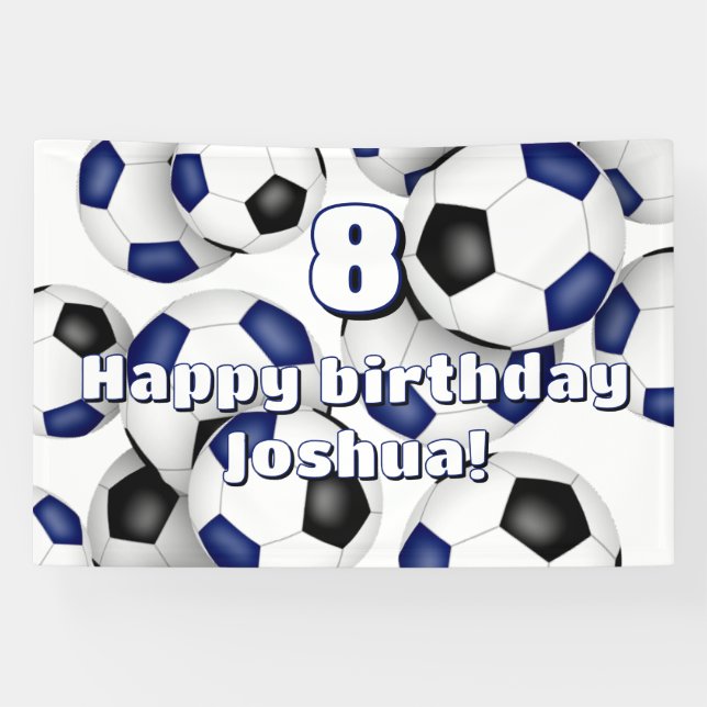 blue black soccer balls kids birthday celebration banner (Horizontal)