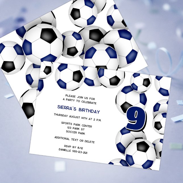 blue black soccer balls kids birthday party invitation (Creator Uploaded)