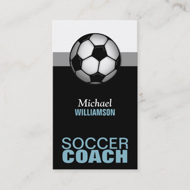 Blue & Black Soccer Coach Business Cards (Front)