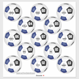 blue black soccer team colours 13 players names