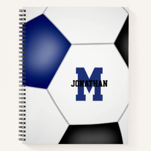 blue black soccer team colours custom monogram notebook