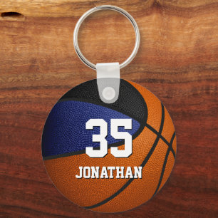 blue black sports team colors boys basketball key ring
