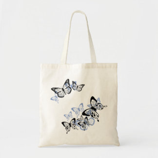 Blue-black stencil butterflies tote bag