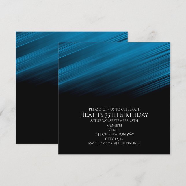 Blue & Black Streaks Birthday Party Invitation (Front/Back)