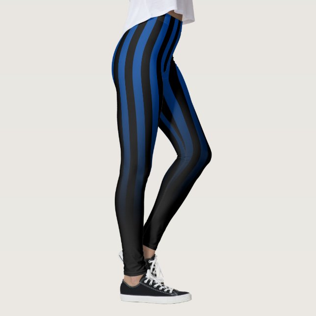 Blue Black Stripe Fade To Black Leggings (Right)