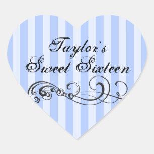 Blue & Black Stripe Sweet Sixteen Envelope Sticker