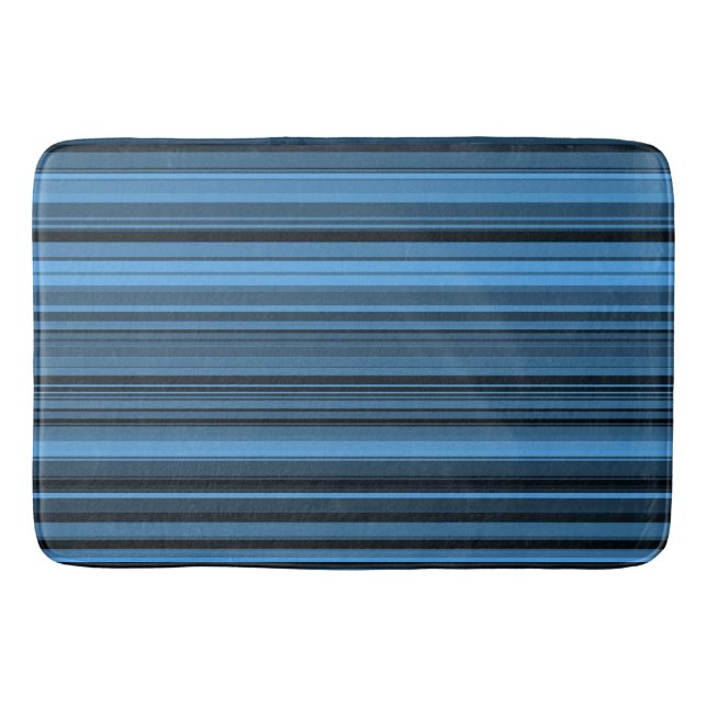 Blue Black Stripes Bath Mat (Front)