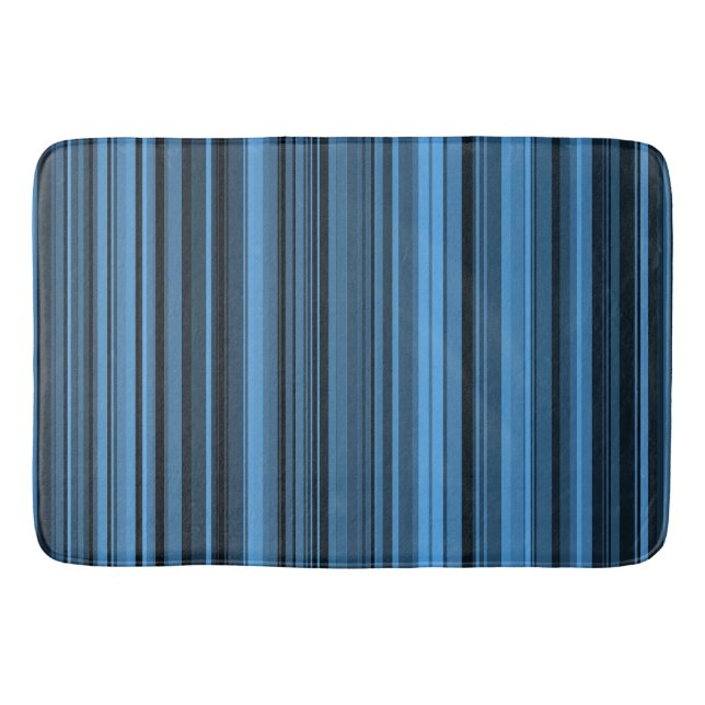 Blue Black Stripes Bath Mat (Front)
