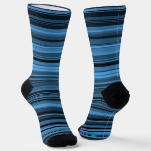 Blue Black Stripes Seamless Pattern Socks