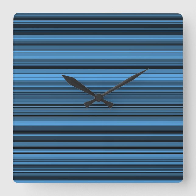 Blue Black Stripes Square Wall Clock (Front)