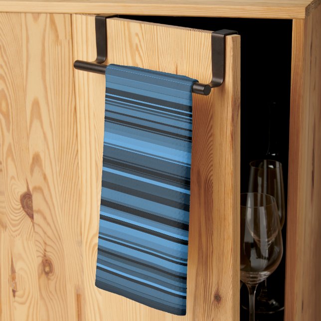 Blue Black Stripes Tea Towel (Thirds Fold)