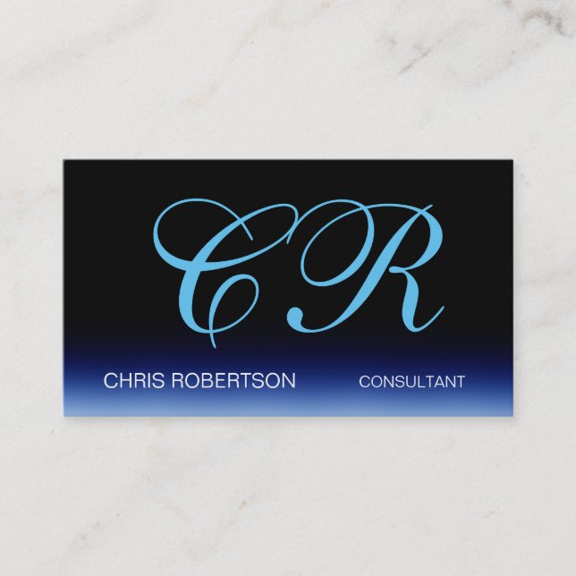 Blue Black Stylish Monogram Business Card (Front)