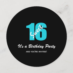 Blue Black Sweet 16 Party Round Invitations