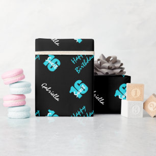 Blue Black Sweet 16 Personalised Wrapping Paper