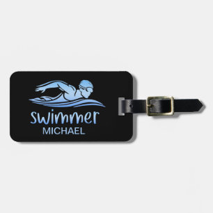 Blue Black Swimmer Swimming Pool Water Custom  Lug Luggage Tag