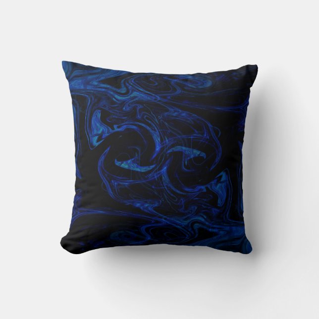 Blue Black Swirl Abstract Smoky Cool Cushion (Front)