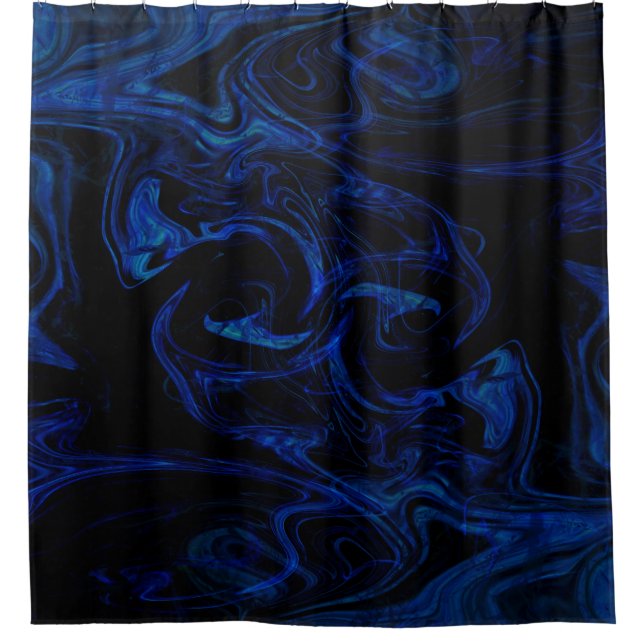 Blue Black Swirl Abstract Smoky Cool Shower Curtain (Front)