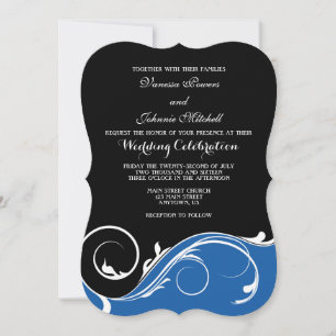 Blue Black Swirl Bracket Wedding Invites