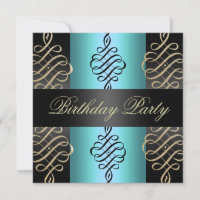Blue/Black Swirl Elegant Design Birthday Invite