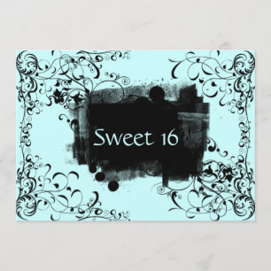 Blue & Black Swirl Sweet Sixteen Party Invitations