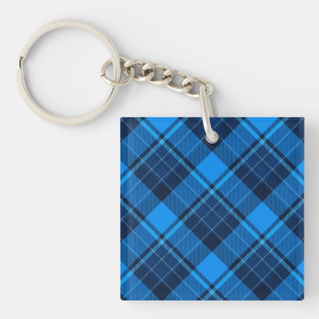 Blue Black Tartan  Key Ring (Front)
