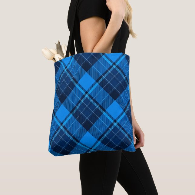 Blue Black Tartan  Tote Bag (Close Up)