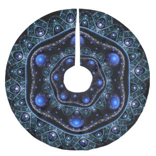 Blue Black Teal Shining Lace Boho Fractal Mandala Brushed Polyester Tree Skirt