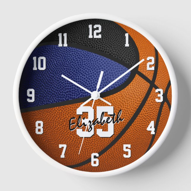 blue black team colours basketball personalised clock (Front)