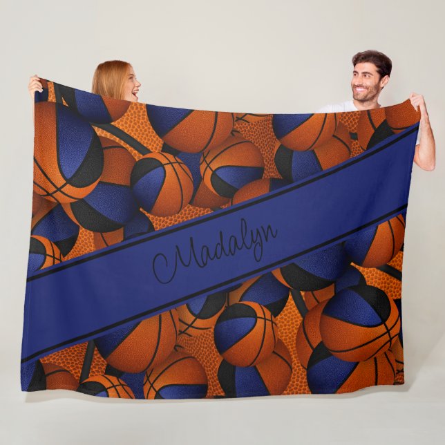 blue black team colours girls basketball room fleece blanket (In Situ)