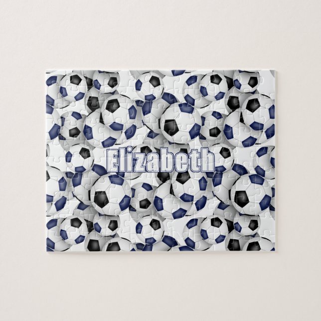 blue black team colours girls boys soccer jigsaw puzzle (Horizontal)