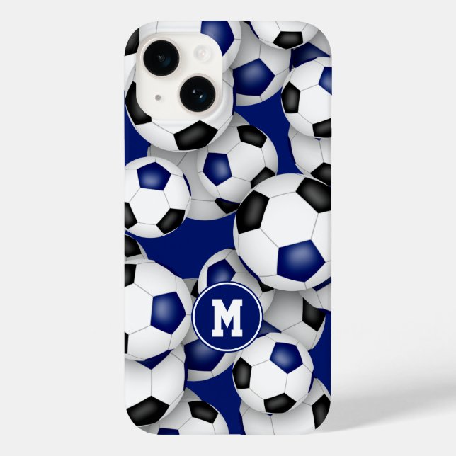 Blue black team colours girls soccer balls pattern Case-Mate iPhone case (Back)