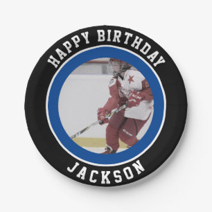 Blue Black Team Colours   Ice Hockey Birthday Part Paper Plate
