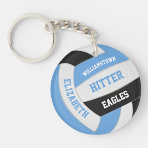 blue black team colours personalised volleyball key ring