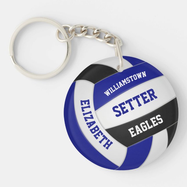 blue black team colours personalised volleyball key ring (Front)