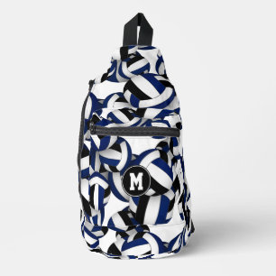 blue black team colours volleyballs monogrammed sling bag