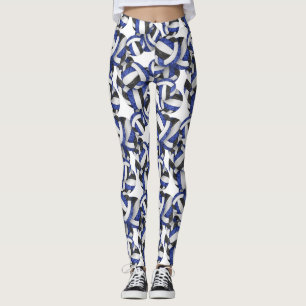 blue black team colours volleyballs pattern leggings