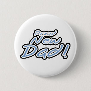 Blue/Black Text Proud New Dad 6 Cm Round Badge