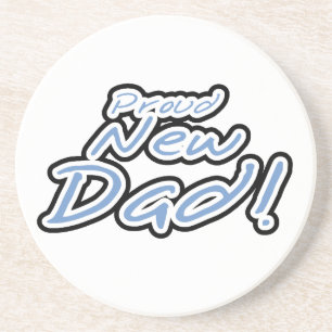 Blue/Black Text Proud New Dad Gifts Coaster