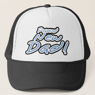 Blue/Black Text Proud New Dad Trucker Hat