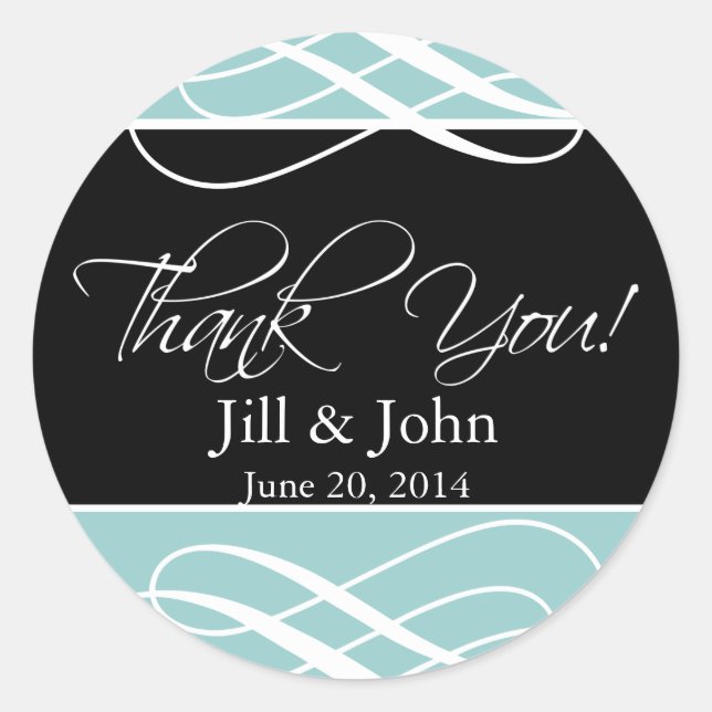 Blue Black Thank You Wedding Favour Label Sticker (Front)