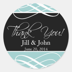 Blue Black Thank You Wedding Favour Label Sticker